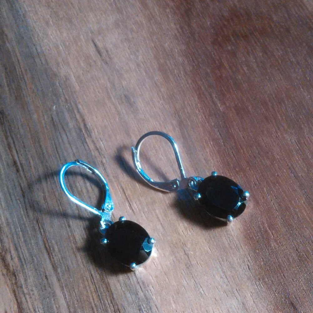 Thai Black Spinel Platinum Bond Dangle Earrings - Picture 7 of 7